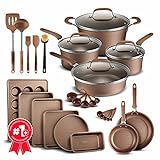 Cookware Set – 23 Piece –Gold Multi-Sized Cooking Pots with Lids, Skillet Fry Pans and Bakeware – Reinforced Pressed Aluminum Metal - Suitable for Gas, Electric, Ceramic and Induction by BAKKEN Swiss