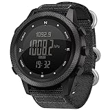 DIDITIME Men's Tactical Watch, Black, 46mm, Nylon Strap, Analog-Digital Display, Water Resistant, Compass, Temperature, Altimeter, Barometer, Steps Track