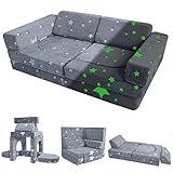 MeMoreCool 10-Piece Kids Couch Sofa, Modular Toddler Couch Glow Sofa for Playroom Bedroom, Fold Out Couch Play Couch for Kid Girl Boy, Kids Convertible Sofa Sectional Foam Playset Couch Set, Star