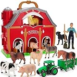 Farm Animals Toys for 1 2 3 Year Old Toddlers Girls Boys, Big Red Barn Farm with Figures Animals Toy and Tractor Toys for Kids, Farm Playset Educational Learning Toys, Ideal Christmas Birthday Gifts