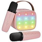 VERKB Portable Karaoke Machine for Kids and Adults - Bluetooth Speaker with 2 Mics for Home Party and Birthday Gifts (Pink)