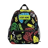 Glaphy Custom Kid's Name Backpack, Colorful Video Game Toddler Backpacks for Daycare Travel, Personalized Name Preschool Bookbags for Boys Girls