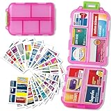 Pill Organizer with Medicine Labels Travel Daily Pill Container Mini Medication Organizer Storage Pill Organizer Pill Case 7 Day Pill Organizer(Pink, 146 Lables)
