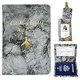Passport and Vaccine Card Holder – Passport Cover Luggage Tag Set – Chic and Stylish Marble Passport Wallet with Gold Foil Lettering – Durable Faux Leather (Faux Leather, Grey and white marble)