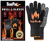 SearPro BBQ Grill Gloves Cooking Oven Mitts Fire Heat Resistant to 1400 Degrees Accessories for Barbecue Smoker Egg Fryer Hamburgers Pizza Steaks- Crock pots/Slow cookers -USA Owned Company-