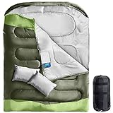 Double Sleeping Bag, Sleeping Bags for Adults with 2 Pillow, XL Queen Two Person Sleeping Bag for Cold/Warm Weather with Pocket, Camping Sleeping Bag for Hiking/Backpacking/Truck/Tent/Sleeping Pad