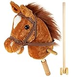 Morytale Stick Hobby Horse Riding Toy, Plush Stick Horse for Toddlers Ages 3+, Horses Ride on Toy Fun Pretend Play with Wooden Wheels and Real Pony Clip-Clop Sounds Brown 39 Inches