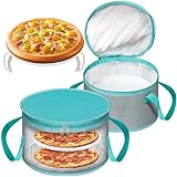 Yaomiao 2 Sets Round Pie Carrier 11 x 7 Inch with Dish Tray Plate Stacker Insulated Casserole Carrier with Lid and Handle Reusable Cooler Thermal Bags for Cold Food for Potluck Picnic (Gray and Teal)