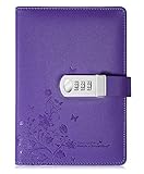 PU Leather Diary with Lock, A5 Size Journal with Combination Lock Creative Password Notebook Locking Personal Diary (Purple)