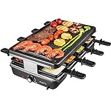 AONI Raclette Table Grill, Korean BBQ Grill Electric Indoor Cheese Raclette, Removable Non-Stick Surface, Temperature Control & Dishwasher Safe, 1200W