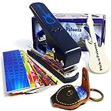 Pick-a-Palooza DIY Guitar Pick Punch Mega Gift Pack - the Premium Pick Maker - Leather Key Chain Pick Holder, 15 Pick Strips and a Guitar File - Blue