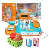 Playkidz Interactive Toy Cash Register for Kids - Sounds & Early Learning Play - Handheld Scanner & Calculator, Working Conveyor Belt