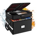 Fireproof Document Box with Lock, ETRONIK 2 Layer File Box Organizer with 5 Tab Inserts, Portable Office Collapsible File Storage with Reflective Strip for Hanging Letter/Legal Size Folder/Certificate