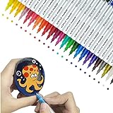 24-Colors Acrylic Paint Pens for Rock Paintings, Suitable for Stone, Ceramics, Glass, Canvas, Metal, Wood, DIY Craft and Painting Decoration Supplies, Ultra-fine Nib Waterborne Acrylic ink Pens Set