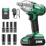 KIMO 20V Cordless Impact Wrench 1/2 inch, 2832In-Lbs & High Torque 3400 IPM, Impact Gun w/Battery ＆ Charger, 7 Pcs Impact Driver Sockets, Electric Impact Drill Set w/Variable Speed for Car Tires