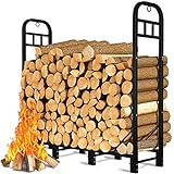 GREENER 4FT Firewood Rack Outdoor Heavy Duty Wood Rack for Firewood Indoor Log Holder for Fireplace, Fire Wood Holder Metal Lumber Storage Carrier Firewood Log Rack Stand Stacker for Patio Porch Black