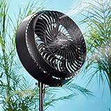 HOLMES 16' Outdoor Misting Stand Fan, Hose Connection, 3 Speeds, 3 Micro-Mist Levels, 80° Oscillation, Adjustable Height, 25° Head Tilt, GFCI Plug, Black