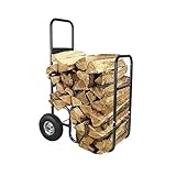 LEADALLWAY Firewood Cart Wood Hauler Fireplace Log Carrier Mover|Outdoor Indoor Heavy Duty Steel Firewood Storage Carrier Cart With 2 Pheumatic Wheels, Labour-Saving Wood Stove Accessories Tools