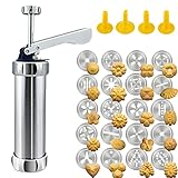 Cookie Press Gun，Made Of Aluminum， Cookie Press with 20 Discs Molds & 4 Icing Nozzles Tips for Home DIY，Biscuit Maker and Decoration