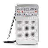 FUHONGYUAN AM FM Portable Pocket Radio, Compact Transistor Radios - Best Reception, Loud Speaker, Earphone Jack, Long Lasting, 2 AA Battery Operated (Silver)