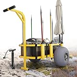 Bonnlo Beach Fishing Cart, Beach Wagon Trolley with 13' Big Balloon Wheels for Sand, Foldable Beach Trailer with Large Cargo Deck, 300 lbs Load Capacity, 8 Fishing Rods Holders, Mesh Bag, Hand Pump