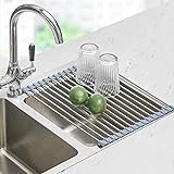 Roll Up Dish Drying Rack, Seropy Over The Sink Dish Drying Rack Kitchen Rolling Dish Drainer, Foldable Sink Rack Mat Stainless Steel Wire Dish Drying Rack for Kitchen Sink Counter (17.8''x11.8'')