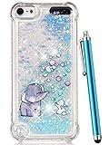 CAIYUNL iPod Touch 7 Case, iPod Touch 6 /Touch 5 Case Glitter, Liquid Sparkle Bling Cute Clear Soft TPU Girls Women Kids Protective Case Cover for iPod Touch 7th /6th/5th Generation -Blue Elephant