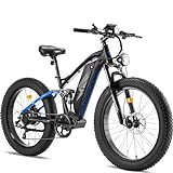 FREESKY Electric Bike for Adults 1000W/Peak 1500W Ebike 48V 20AH Battery, 26' Fat Tire Full Suspension, 33MPH Shimano-7 Speed Off Road Beach Mountain Electric Bicycle with Dual Hydraulic Disc Brakes