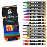 Beric Premium Paint Pens 15 pack, Water-based, Marker, Fine Tip, Writes on Almost Anything, Water and Sun Resistant Vibrant Colors Low Odor Long Lasting, Fast Drying Assorted Colors