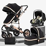 SteAnny Baby Stroller 3-in-1 Pram Portable Baby Carriage Infant Pushchair Combo Carry Basket (Black)