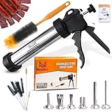 MogaMax 3rd Gen Large Capacity Professional Beef Jerky Gun Kits, Stainless Steel Jerky Maker, Meat Gun with 6 Nozzles and 7 Brushes, Sausage Stuffer, Beef Jerky Making Gun