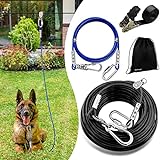 WATFOON Dog Runner for Yard, Dog Trolley Cable System Aerial Run Zip Line for Large Dogs, 100ft/ 50ft Heavy Dog Tie Out Cable with 10/15/25 ft Pet Leads Zipline for Camping Gear (100ft+15ft)