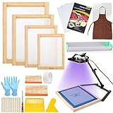 Caydo 36 Pieces Screen Printing Kit Includes 30W LED UV Exposure Screen Printing Light, 4 Sizes Silk Screen Printing Frame, Instructions, 5 Sheets A4 Inkjet Film for Screen Printing
