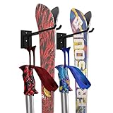 Foozet Ski Storage Rack with Ski Poles Storage Rack Wall Mount Heavy Duty Metal, Suitable for 2 Pairs Snowboard Storage Hanger for Garage Home Indoor Hold up to 100lbs