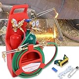 Oxyacetylene Torch Kit,Portable Metal Cutting Torch with Long Pipe Brass Nozzle Includes 4L & 2L Acetylene Tank, Gauge,Oxygen Acetylene Oxy Welding Cutting Torch With Regulator Set (Metal Red)