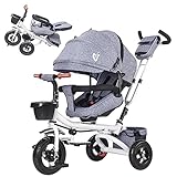Baby Tricycle, 4-in-1 Folding Smart Baby Kids Bike Trikes Stroller with Handle, 360°Swivel Seat, 3-Gear Adjustable Carport and Seat Backrest, Adjustable Push Tricycle for Kids 1-6 Years