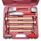 9 Piece Auto body Hammer Repair Tool Dolly Kit, Carbon Steel Hammer Heads and Dollies on Wood Handles,Performance Tool Heavy Duty Fender Set for car