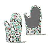 Sweet Basset Hound Florals Print Mitts Resistant Waterproof Kitchen Cooking Baking Mitts Non-Slip Silicone Oven Gloves