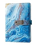 Diary With Lock Waterproof Leather Marble Journal for Adults and Women,Lock Refillable Secret Journal and Cute Travel Personal Notebook for Girls and Boys, Daily Journal With Lock Combination Password (Ocean Blue)