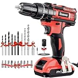 Cordless Drill Driver Set 21V, Bamse Power Drill Kit with 2.0AH Battery, Hammer Drill with 372 In-lbs Max, 25+3 Position, 2 Variable Speed, 3/8'' Keyless Chuck, Fast Charger and 23PCS Accessories