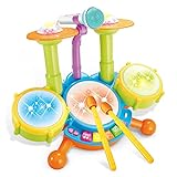 Cozybuy Kids Drum Set for Toddlers 1-3, Musical Instruments Toddlers Drum Toys with 2 Drum Sticks, Beats Flash Light and Adjustable Microphone Baby Drum, Birthday Gift for 1-8 Years Old Boys and Girls