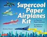 Supercool Paper Airplanes Kit: 12 Pop-Out Paper Airplanes Assembled in About a Minute: Kit Includes Instruction Book, Pre-Printed Planes & Catapult Launcher
