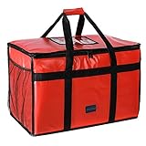 cherrboll Insulated Food Delivery Bag -23'x14'x15', Premium Large Commercial Catering Bag for Food Transport, Thermal Food Carrier with Side Pockets, Extra Strength Zipper & Thick Insulation, Red
