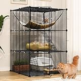 YITAHOME Cat Cage Indoor Cat Enclosures DIY Cat Playpen Metal Kennel with Extra Large Hammock for 1-2 Cats, Ferret, Chinchilla, Rabbit, Small Animals