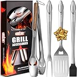 GRILLART BBQ Tools Grill Tools Set - 18Inch Grilling Tools BBQ Set - Grill Accessories w/BBQ Tongs, Spatula, Fork, Brush - Stainless Grill Kit Grilling Set - Gift Ideas BBQ Accessories, Gifts for Men