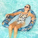 FindUWill Inflatable Pool Floats Adults, Large Fabric-Covered Pool Lounger Chair Raft with Mesh Center, Multi Purpose Pool Floaties Water Hammock Lounge, Ultra-Comfort Water Lake River Floating Raft