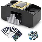 C CESKOEN Update 2021 Card Shuffler 2 Deck, Quieter and More Uniform Automatic Card Shuffler, with Extra Poker and Dice, Suitable for Blackjack, UNO, Skip Bo, Bingo Cards (Blue)