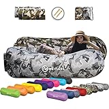 Nevlers 2 Pack Green & Gray Camo Inflatable Loungers Air Sofa Perfect for Beach Chair Camping Chairs or Portable Hammock and Includes Travel Bag Pouch and Pockets | Camping Accessories Blow up Lounger