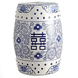 Jonathan Y TBL1013A Double Happiness 18' Chinoiserie Ceramic Drum Garden Stool, Blue/White