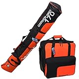 BRUBAKER 'Superfunction Combo Ski Boot Bag and Ski Bag for 1 Pair of Ski up to 170 cm, Poles, Boots and Helmet - Black Orange